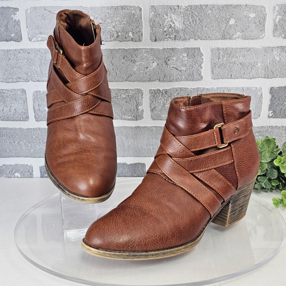 American Eagle Ankle Boots Criss Cross Straps Buckle Block Heel Booties Womens 9